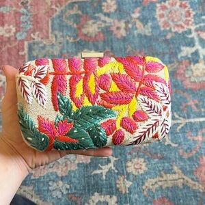 ZARA Embroidered Multi-Color Leaf Clutch